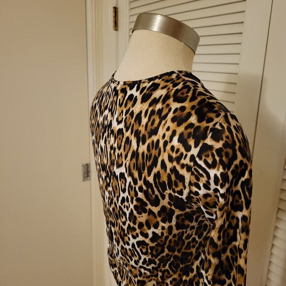 WAYF Leopard Print Stretch Crop Top Long Sleeve Small - Picture 5 of 7